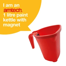 Amtech Plastic Paint Kettle with Magnet Brush Holder, Home DIY, Durable, Easy to Use, Holds Paint Brushes up to 4” Wide for Mess-Free Painting, Hooks onto Ladders (1 Litre)