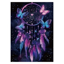 Gradient Butterfly Dream Catcher Puzzle for Adult 1000 Piece, Fantasy Starry Night Jigsaw Puzzle, Purple Art Challenging Puzzle as Home Decor