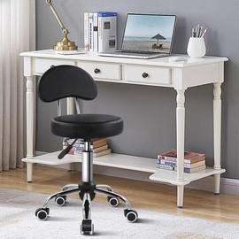 KKTONER Rolling Stool with Mid Back Height Adjustable Chair PU Leather Swivel Chair with Wheels for Office Home Task Drafting (Black)