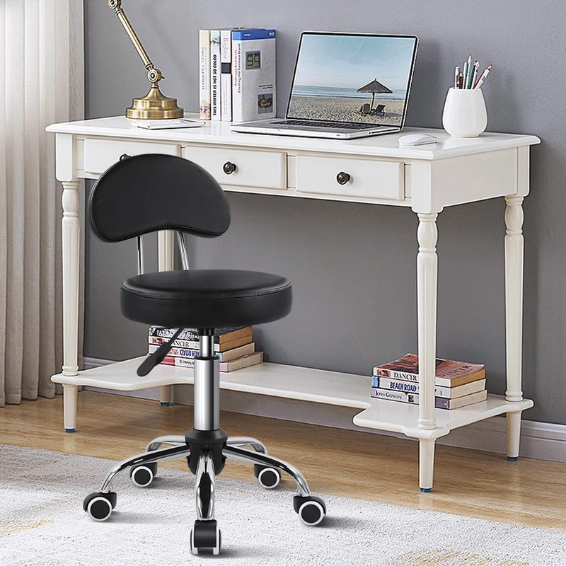 KKTONER Rolling Stool with Mid Back Height Adjustable Chair PU