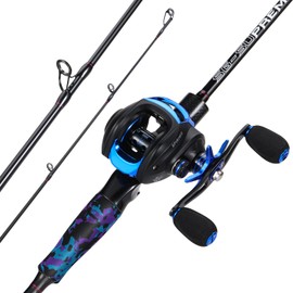 Sougayilang Fishing Rod and Reel Combo, Medium Fishing Pole with Baitcasting Reel Combo, 2-Piece Baitcaster Combo-Grey-5'10'' with Right Handed Reel