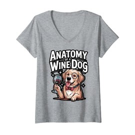 Womens Anatomy of A Wine Dog Breed Puppy Pet Lover Pun Gift V-Neck T-Shirt