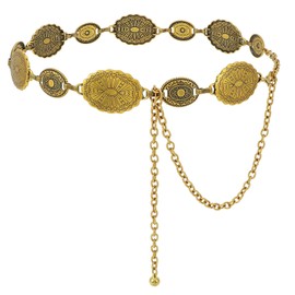 JASGOOD Western Metal Concho Belt for Women Western Oval Cowgirl Waist Chain Belt for Dresses Jeans Country Concert Outfit