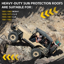 Bimini Soft Top Compatible with 1951-1991 YJ, CJ5 & CJ6, M38A1 Heavy Duty Canvas and Black Vinyl Leather Material for Sun and Light Rain Protection