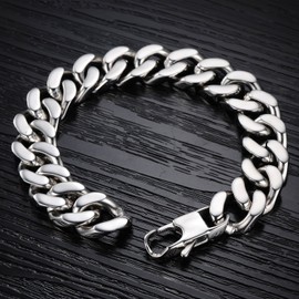 OSTAN Men's Bracelet Stainless Steel Bangles Bicycle Chain for Men Silver, Stainless Steel