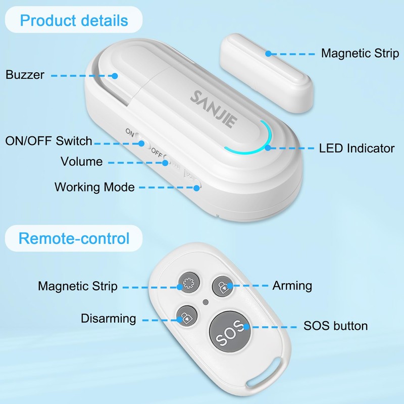 Sanjie Door Alarms for Kids Safety/Home Security/Dementia,Pool Door Alarm Wireless,4