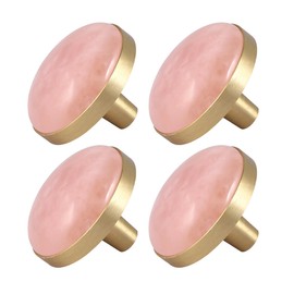 mookaitedecor Set of 4 Rose Quartz Round Drawer Knob 37 mm Crystal Stone Cabinet Knob Pulls Handle