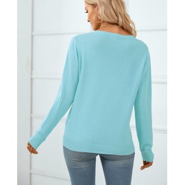QUALFORT - Suéter de punto suave 100% algodón para mujer, E-celeste, M