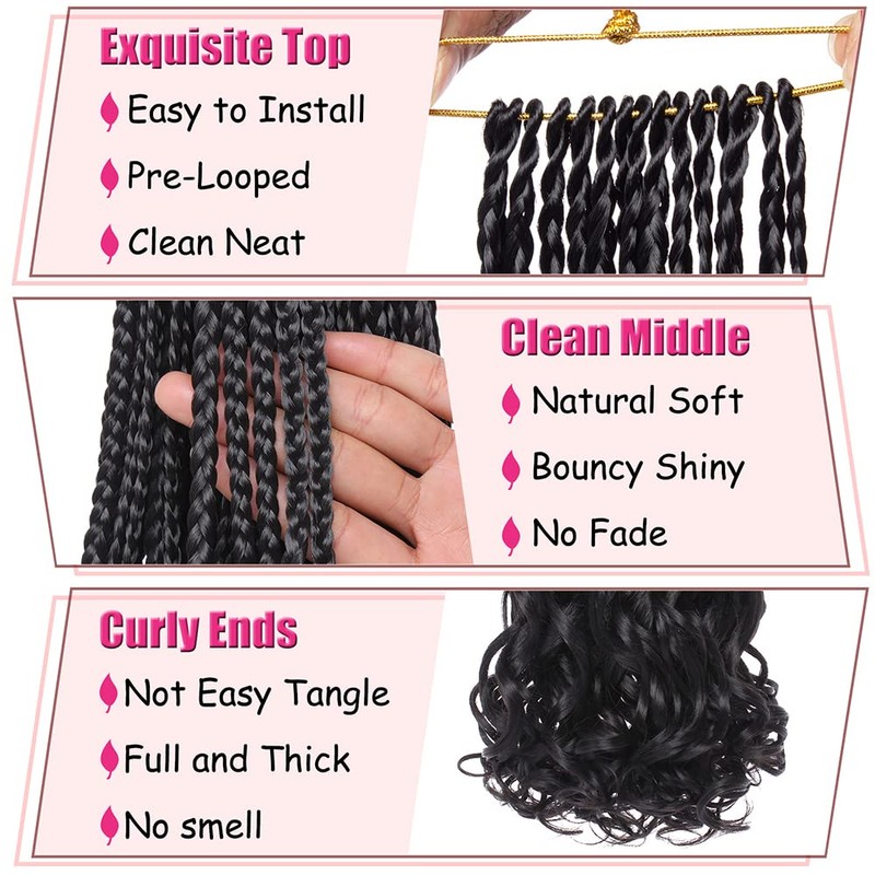 18 Inch 8 Packs French Curl Crochet Braids Black Bohemian