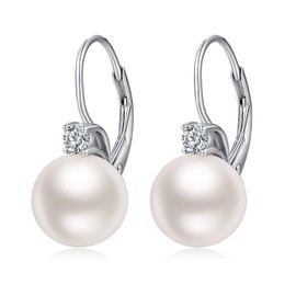 Han han Pearl Earrings Silver Pearl Dangle Earrings Pearl Drop Earrings Sterling Silver Pearl Earrings for Women Pearl Leverback Earrings Cubic Zirconia Pearl Diamond Earrings Pearl Dangling Earrings
