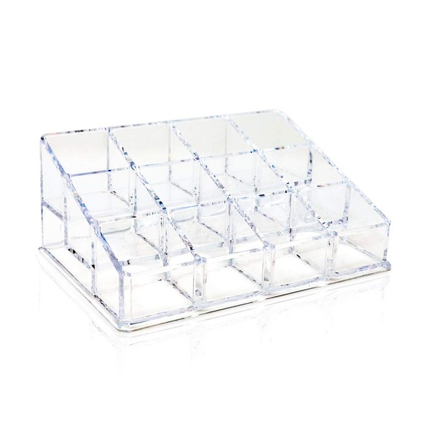 Isaac Jacobs Clear Acrylic 12 Compartment Nail Polish Holder, Organizer for Makeup, Essential Oils, Storage Solution, Rack Display (3 Rows (x4))
