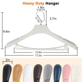 DEDU Suit Hangers for Men 15 Pack Width 17.7", Ivory White Coat Hangers no Shoulder Bump Non Slip for Thick Sweaters, Plastic Extra Wide Shoulder with Pants Bar & Metal Hook