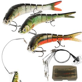 BHGT Set of 3 Wobbler Pike Bait Set Artificial Bait in Box Fishing Bait Swimbait for Predatory Fish Fishing Multi-piece with Joint for Realistic Running 13.5 cm 27 g Slow Sinking