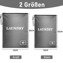 NADSSJL Pack of 2 Laundry Bags Travel - Waterproof Laundry Bags Travel with Zip in 2 Sizes. Foldable Dirty Laundry Bags, Reusable Laundry Bag, Ideal for Travel, Holidays and Home