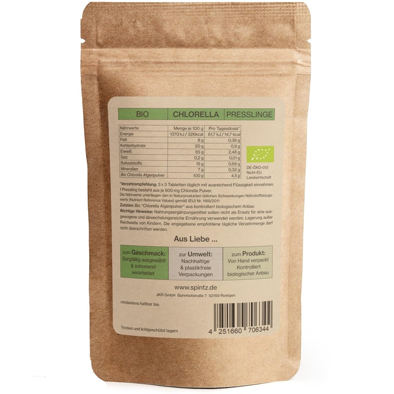 SPINTZ Pack of 500 Organic Chlorella Pellets 100% Controlled Organic