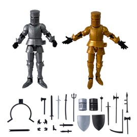 JiaYiFei T13 Medieval Knight Action Figure | 2-Pack 5.5 inches | Completely Assembled | Magnetic Design | with Stand, Suitable for Executive Desk Toys | Gold & White