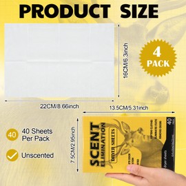 Wovnet 4 Packs Scent Elimination Dryer Sheets for Hunting Scent Free Dryer Sheets Hunting Fabric Softener for Fabrics Deer Clothes, Pack of 40(Vintage)