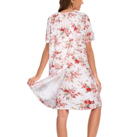 AVIIER Hospital Gowns for Women Open Back Adaptive Clothing Nightgowns Post Shoulder Surgery Dress White Flower M