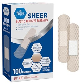 MED PRIDE Curitas Sin Látex De 3/4” X 3” Para Niños Con Piel Sensible, 100 Curitas Transparentes Con Almohadilla Antiadherente Y Tiras Adhesivas Hipoalergénicas De Primeros Auxilios 3/4” X 3”
