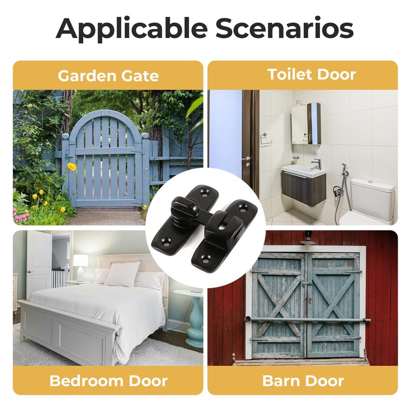 90/180 Degree Flip Sliding Barn Door Lock, Portable Black Gate