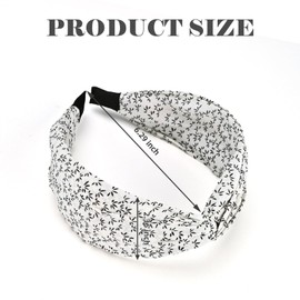 Yonchic 3-Piece Flower Print knotted Headbands for Women, Cute Fashion Women’s Wide Thick Cloth Floral Headband, Trendy Soft Hair Bands Accessories for Girls (Black & White & Blue)