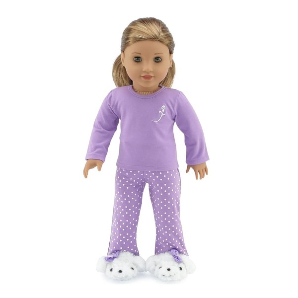 Emily Rose 18 Inch Doll Pajamas PJs Outfit, Including Puppy 18" Doll Slippers Accessory! | Gift Boxed! | Compatible with American Girl Dolls