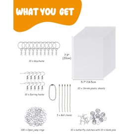 Csyidio 165 PCS Shrink Sheet Kit Includes 20 PCS Shrink Film Sheets and 145 PCS Metal Accessories, Shrink Plastic Sheet Set for Mother's Day Present Kids Indoor Creative Craft School Projects