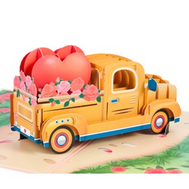 Valentine's Day Card, 3D Pop-Up Card for Birthday, Wedding, Anniversary, Engagement, Valentine's Day Card with Envelope Love and Pickup Truck