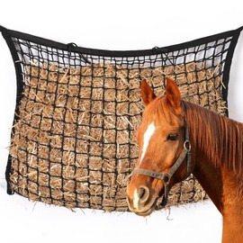 SKIKHN Heunetz für Pferde, Heusack für Pferde Groß 90 x 60cm,Maschenweite 3x3cm Heunetz Engmaschig für 4kg Heu,Futtersack,Hay Net Horse,Stroh Futternetz für Pferdes Ponys Ziegen Tiere (Schwarz)
