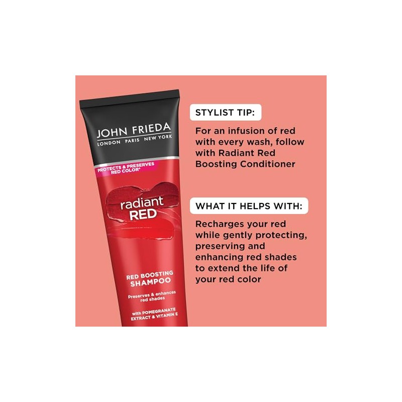 John Frieda Radiant Red Red Boosting, Champú, Rojo Radiante, 8.3