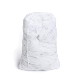 Smart Design Laundry Bag with Handle and Push Lock Drawstring - VentilAir Mesh Material - for Clothes, Sports and Laundry - Home Organization - Laundry Bags, White