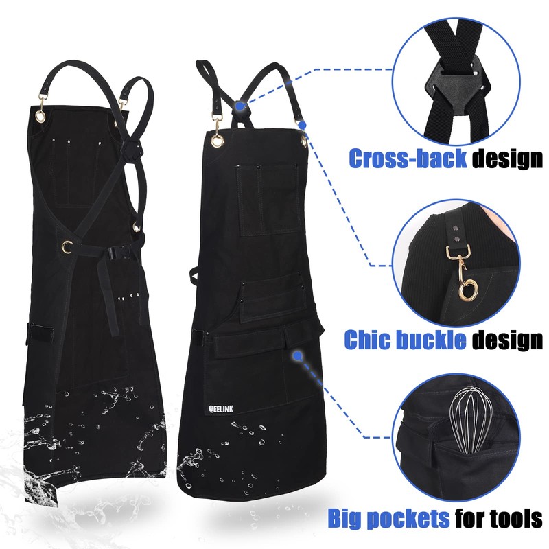 QeeLink Professional Grade Chef Apron for Kitchen, BBQ and Grill