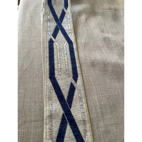 Unbranded 3.5” Navy Blue Chenille w/ Beige Background & Off