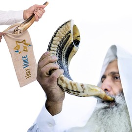 Handcrafted Kosher Ram Shofar from Israel – 16"-18" Musical Horn with Shofar Bag – Decorative, Functional Jewish Gifts for Women & Men by Holy Voice, Half Polished