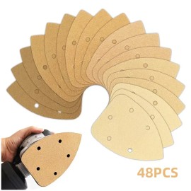 24h-USA Warehouse Shipping 48Pcs 5 Inch Gold Mouse Sander Sandpaper 5 Hole Hook and Loop for Detail Sander Abrasive Toolsmaterial: Aluminum Oxide, grit: 60 80 120 220 320 400 each of 8pcs