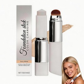 Barra de base de maquillaje que cambia de color, base de maquillaje en barra 2 en 1, con pincel para difuminar, maquillaje hidratante de larga duración, apto para todo tipo de piel.
