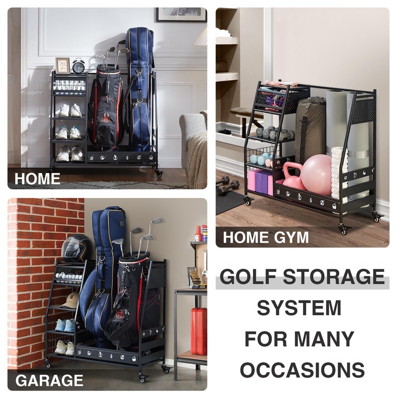 Lauren&Harold Golf Bag Organizer Garage Storage, Golf Storage Rack Stand