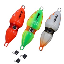 KeiSquare Omoc Squid Shape, Luminous, 2.8 oz (80 g), Sea Bream Lava Head, Tie Raba Set, Tie Jig, Metal Jig, Lure, Fishing, Madai, Sea Bass, Flounder, 3.5 oz (100 g)