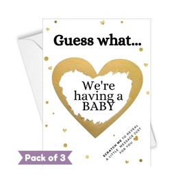 3 Pack Pregnancy Announcement Cards Baby Reveal Scratch Cards: Guess What... We're Having a BABY Surprise Novelty Gift Idea Scratchcards for New Dad Grandparents