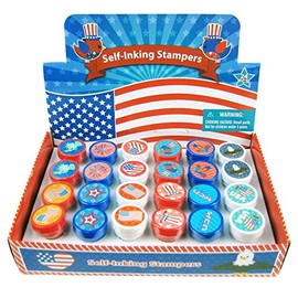 Tiny Mills 24 Pcs Patriotic I Love America USA Assorted Stamps for Kids Self Ink Stamps Goody Bag Filler, Classroom Rewards, Carnival Prizes Memorial Day Party Favors July 4th Party Favors