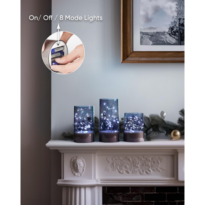 Homemory Flickering Flameless Candles with Remote, Embedded String Lights in