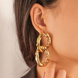 Inateannal Vintage Chunky Circle Hoop Earrings Hollow Circle Drop Earrings Gold Irregular Circle Earrings Geometric Double Circle Earrings Jewellery for Women and Girls, Zinc, No Gemstone