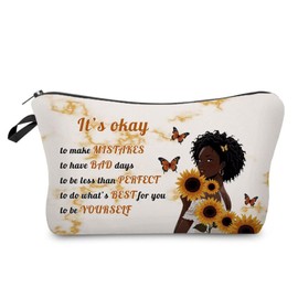 Livel lhood African American Makeup Bag Cute Small Organizer Zipper Pouch It's Okay To Be Yourself Cosmetic Bag Inspiring Birthday Present for Black Women Friends, hzt0747, Small