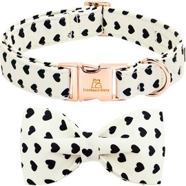 Lionheart glory Dog Bow Collar Valentine's Day Dog Collar for Small Dogs Hearts Print Dog Collar with Bowtie Spring Dog Collars Pet Collar Bows Cute Collars