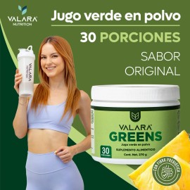 Valara Greens Jugo Verde En Polvo 270 Gr - 30 Porciones - Sabor Original, Pia, Espirulina Y Fibra De Manzana - Suplemento Alimenticio Con...          