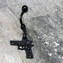 Body Candy Black Glitter Gun Dangle Belly Button Ring