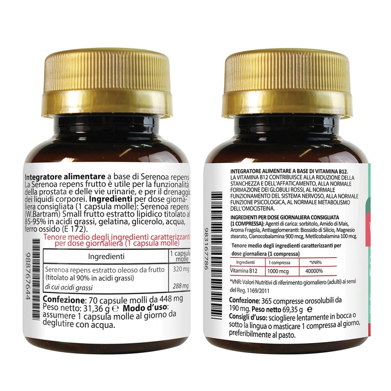 Set di integratori Serenoa Repens 70 Softgels e Vitamina B12