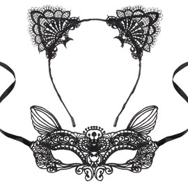 Cat Mask and Cat Ears Headband for Women Masquerade Masks Costume Catwoman Accessories Make Up Party Favors