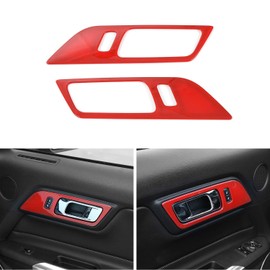 Car Inner Door Handle Frame Trim Cover Interior Decoration for Ford Mustang 2015-2017 (Red)