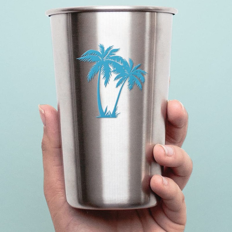 Decal Stickers of Palm Tree Black Silhouette 8 (Azure Blue)